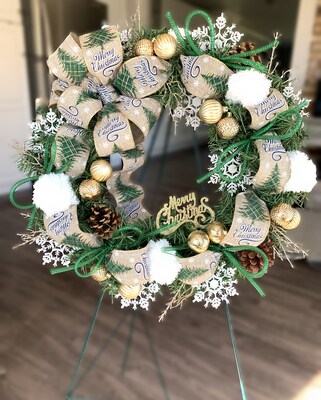 Christmas Wreath, Holiday Wreath, Snowballs and Snowflakes, Winter Wreath, Merry Christmas, Pine Cone Wreath, Christmas Ribbon, Front Door - image4